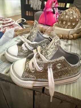 Toddler Converse All Star ' Silver Sequin Low Top Sneakers